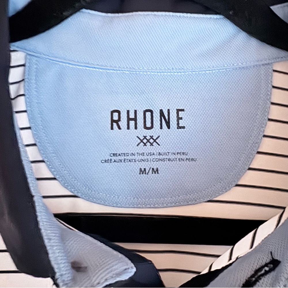 RHONE Men’s White Navy Stripe Golf Sport Polo Size Medium - Picture 4 of 8